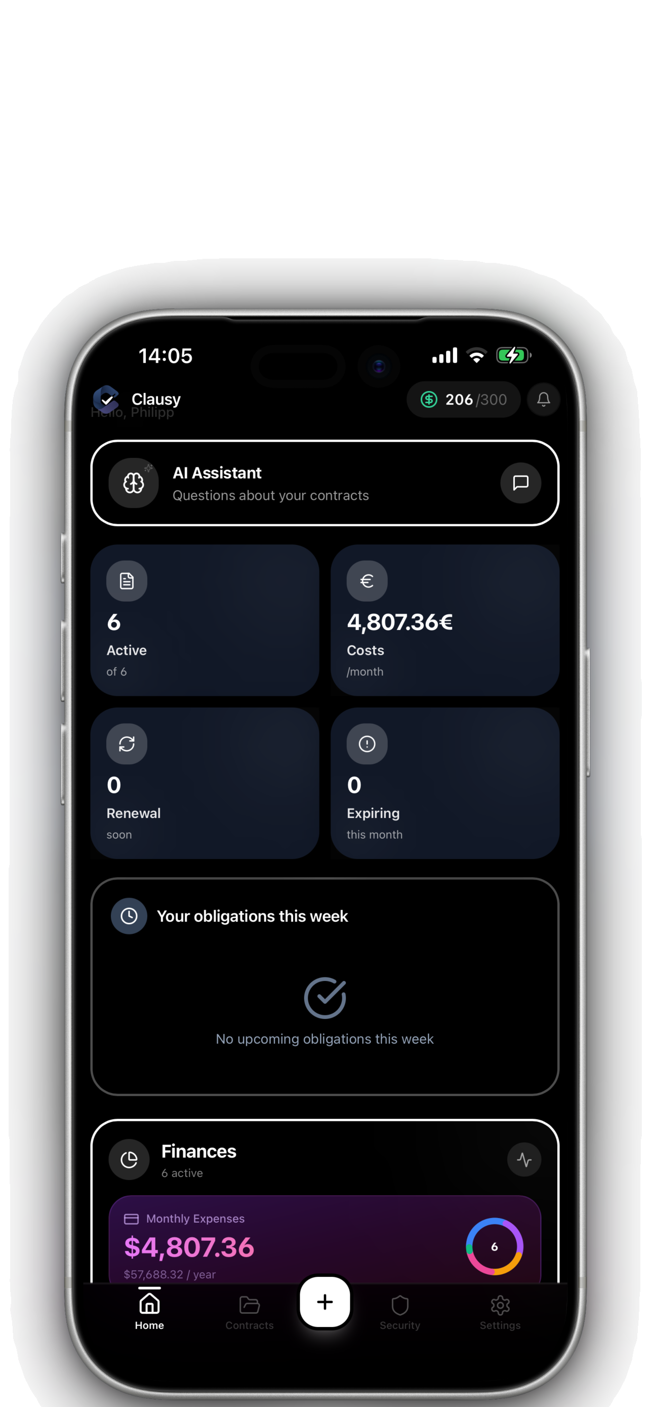 Clausy app home dashboard